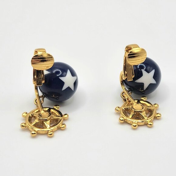 Vintage Avon "Star Spangle Dangle" 1992 Patriotic Ships Wheel Clip-On Earrings - Picture 3 of 5